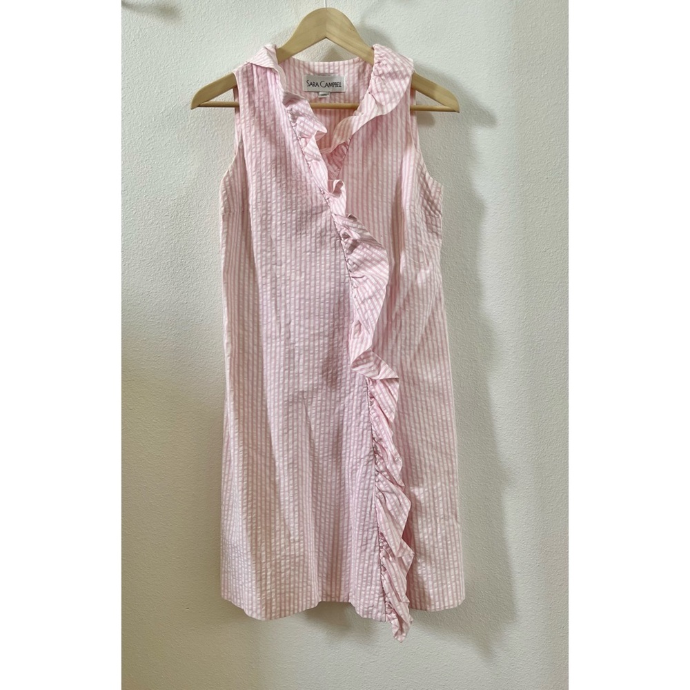 SARA CAMPBELL | Pink Seersucker Ruffle Dress 4